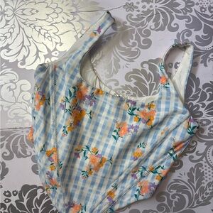 Floral Gingham White Fox Corset